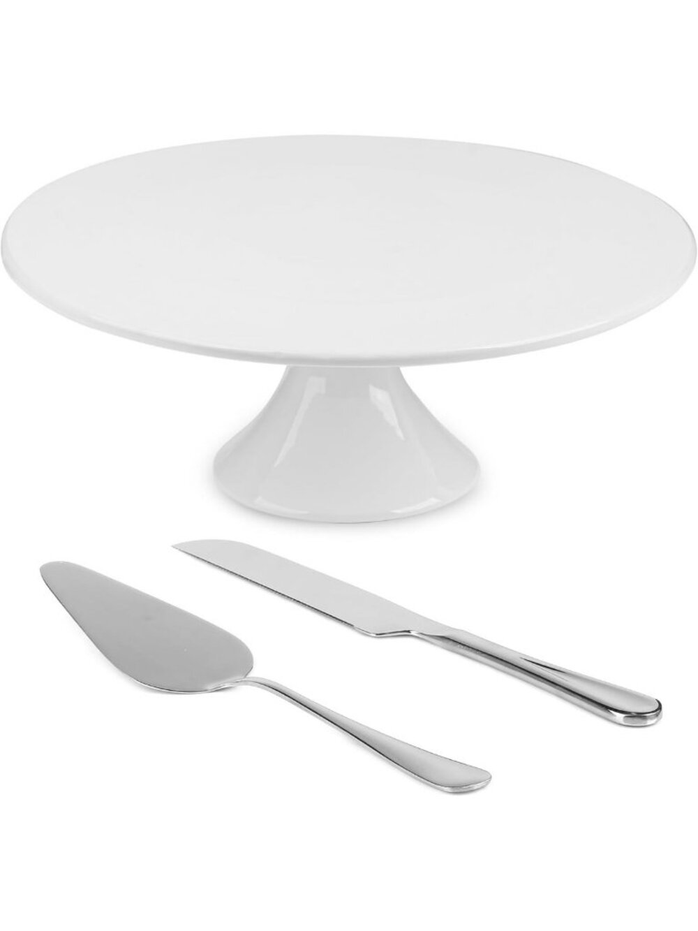 Elegant 12-Inch White Porcelain Cake Stand with Knife & Server Set for Weddings